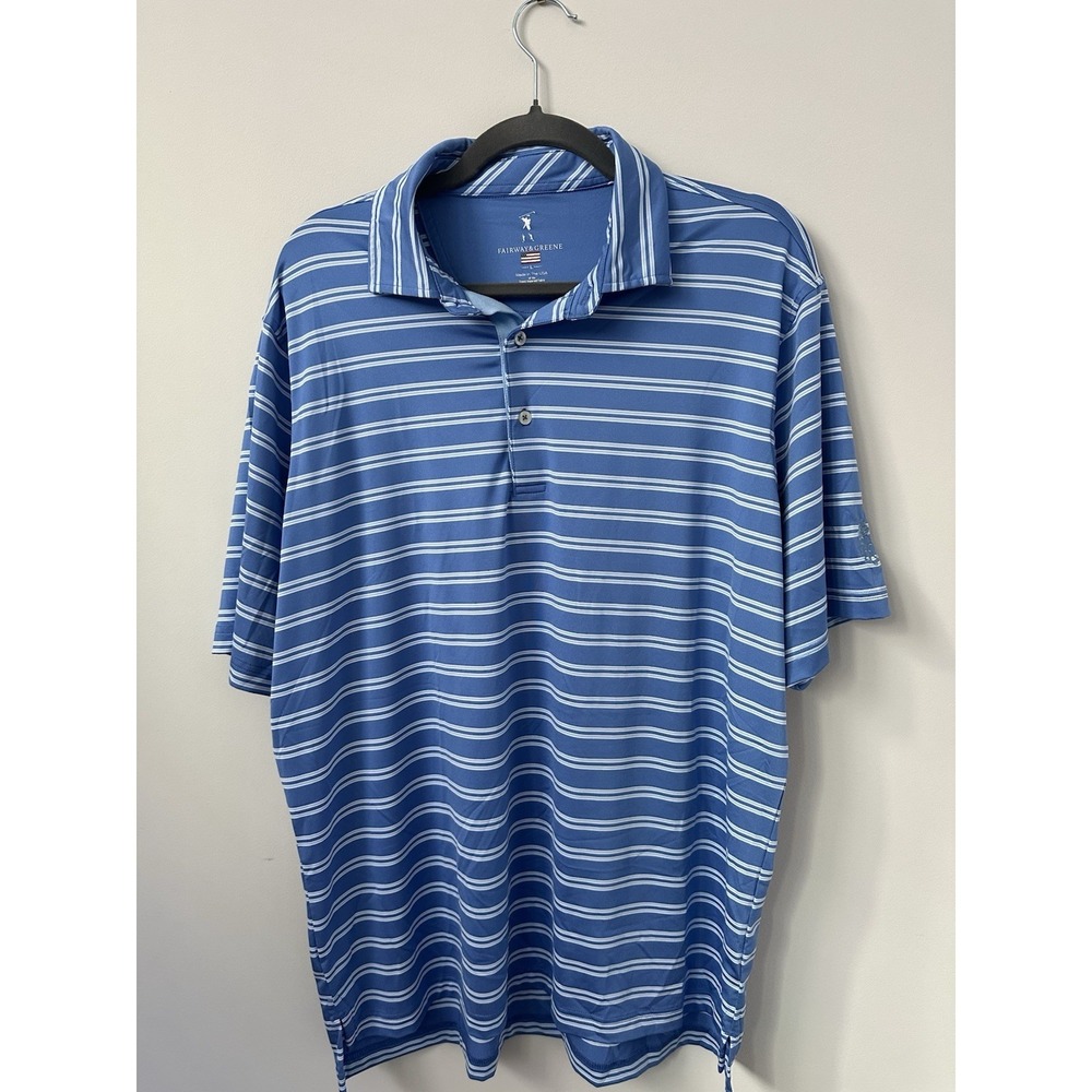 Men Fairway & Greene Large Blue/White Golf Shirt. Breathable.